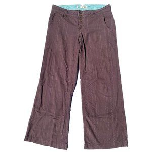 ROXY Flare Pants Lightweight Pinstripe Brown Blue Punk 7